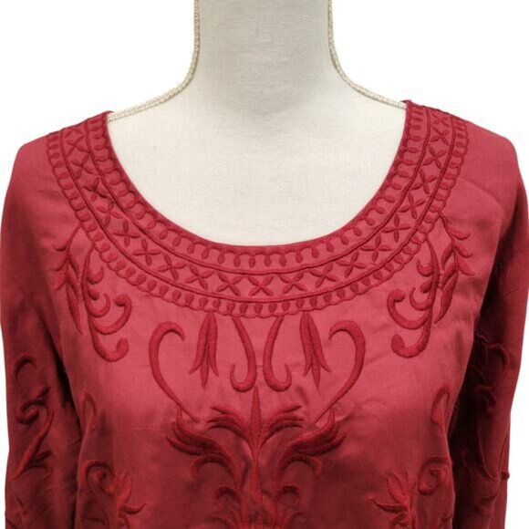 Parsley & Sage Tunic Top XL Maroon Embroidered Bohemian - Picture 8 of 12